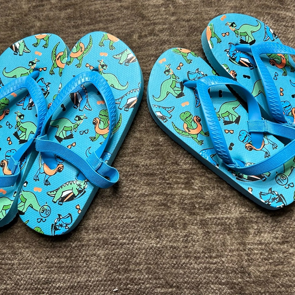 Blue Dinosaur Kids Flip Flops